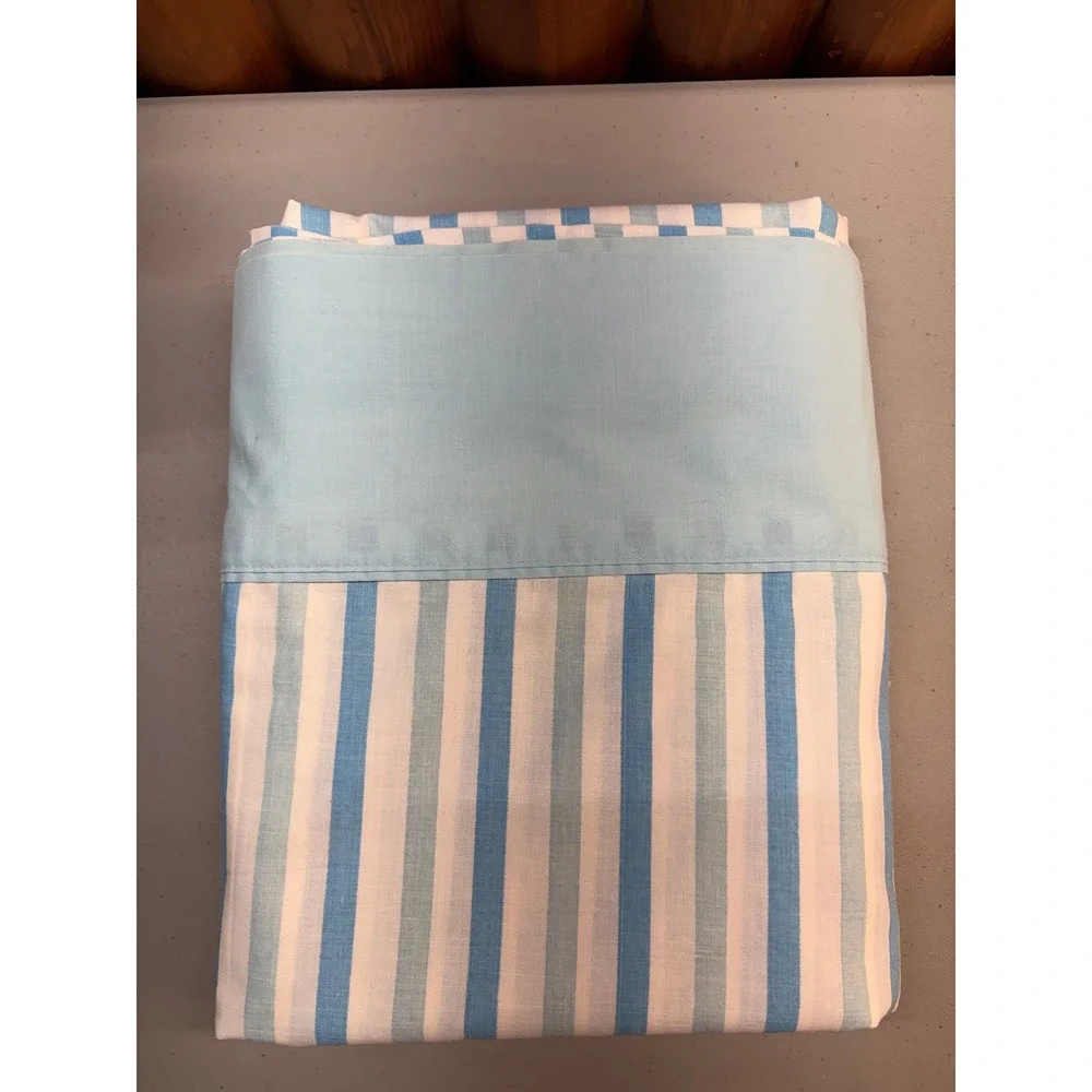 Vintage Grant's Turquoise Blue Striped Flat DOUBLE Muslin bed sheet bedsheet